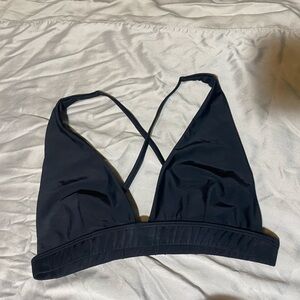 Black adjustable triangle deep V swimsuit top. Sexy